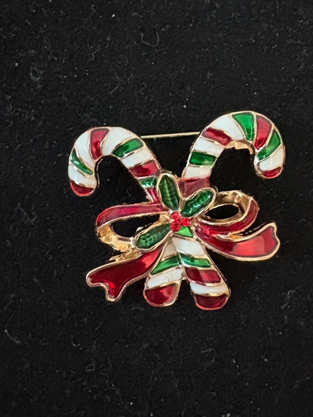 Candy Cane Christmas Brooch Red Green White Holiday Pin